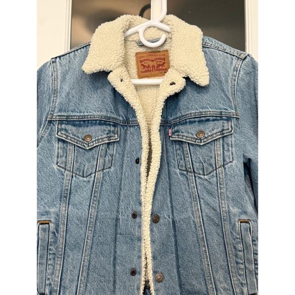Levis Original men’s classic Sherpa Trucker Jacket Snap Up Blue Medium - Picture 3 of 10